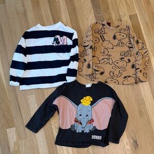 Girls 3 Zara Kids Long Sleeve Tee Minnie Dumbo Snoopy Black, White & Tan Size 7